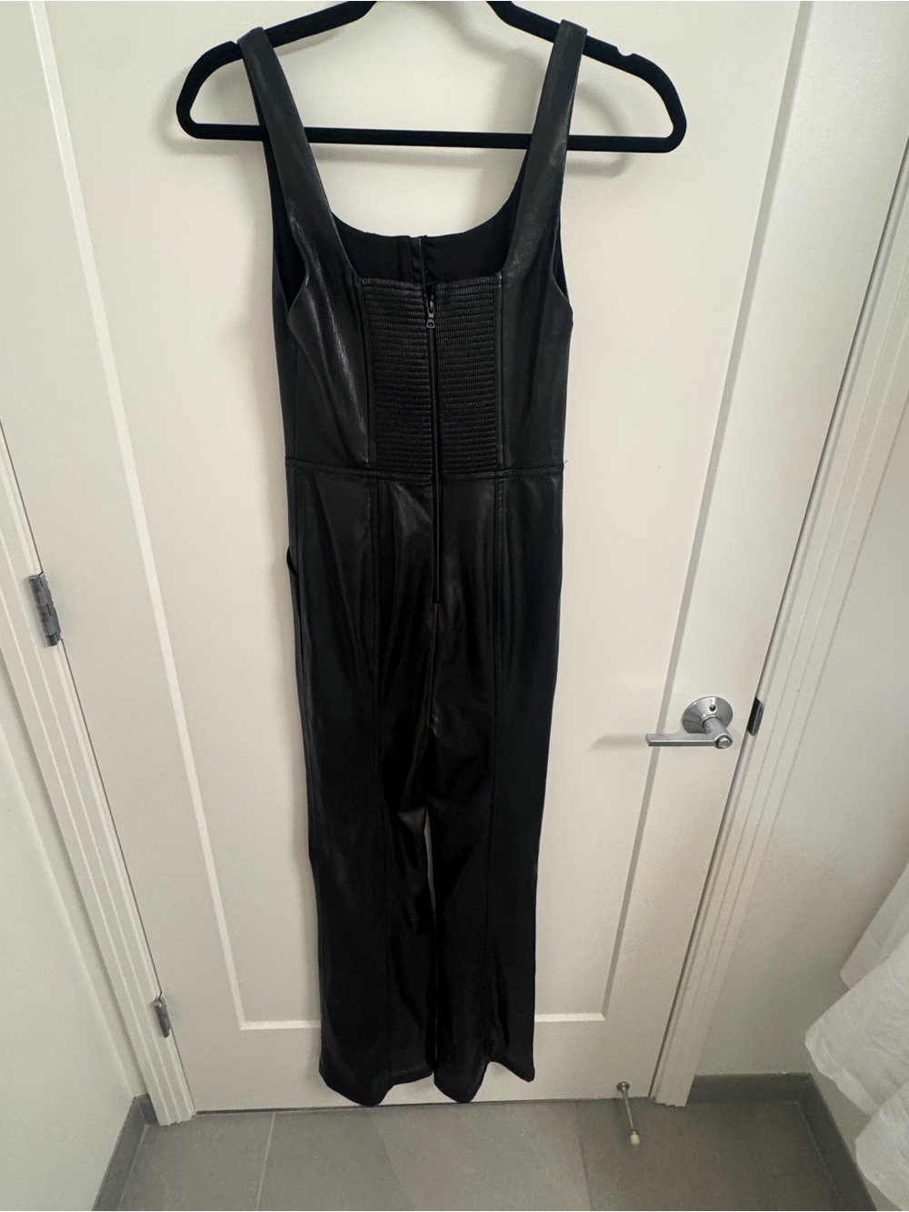 Alice & Olivia Black Vegan Leather Jumpsuit - Women's Sleek Wide-Leg - Picture 10 of 11